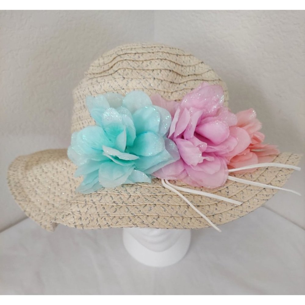 Elli By Capelli Girl's Floral Sparkly Wicker Style Sun Hat Size Girl's OSFM